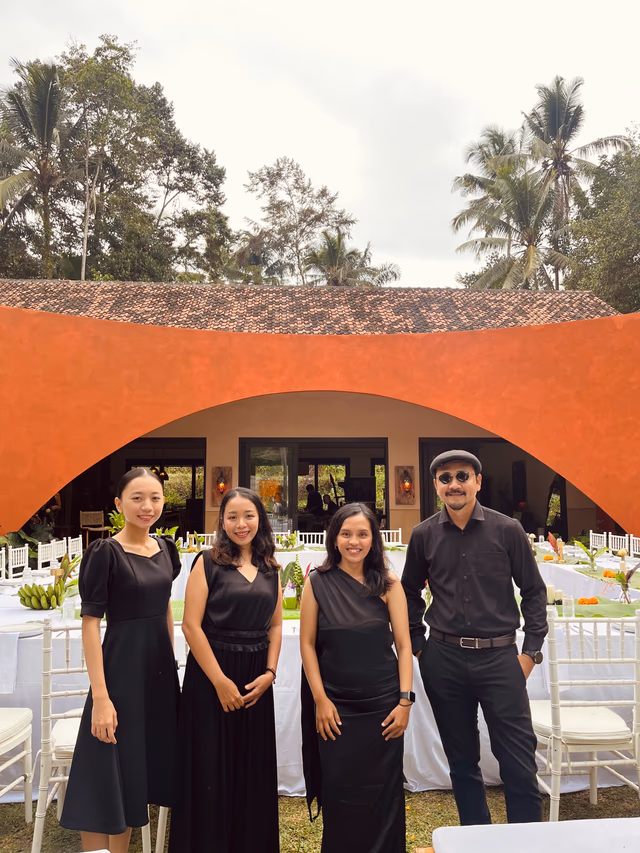 Allegra Chamber Bali string ensemble musicians at a garden wedding venue in Bali